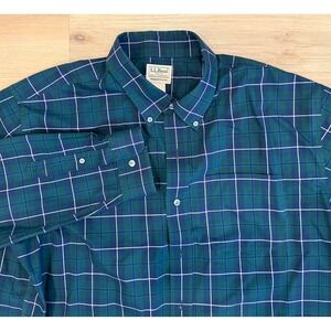 L.L. Bean Men's Button Down Long Sleeve Dress Shirt Green Plaid Size XL-Tall